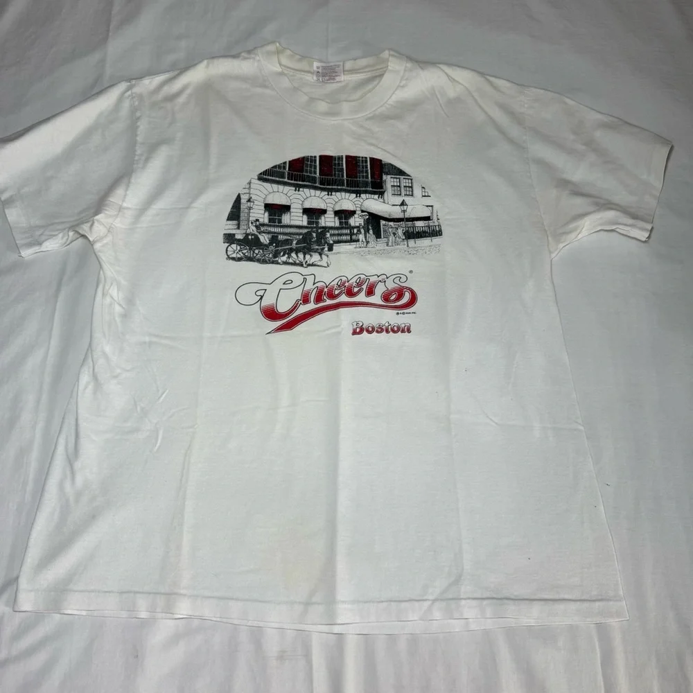 Vintage Cheers Boston Bar TV Show T Shirt Size XL Hanes Heavyweight Made in USA - Picture 1 of 5